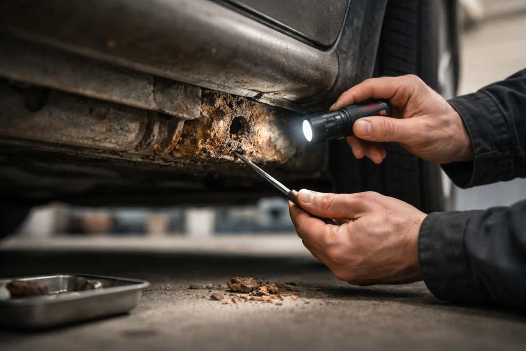 Rust-tjek før syn og køb: min 20-points model der skiller skrammer fra struktur